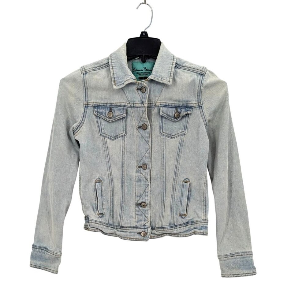 Vintage Cropped Denim Jacket Wash Trucker Indie Streetwear Casual Festival Sz M